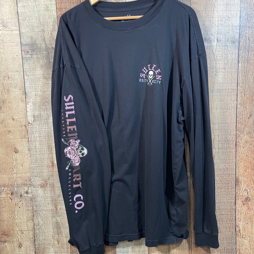 Sullen Art Collective 2XL Long Sleeve Shirt Skull Pink Roses Tattoo Streetwear